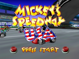 Mickey's Speedway USA title screen for Nintendo 64
